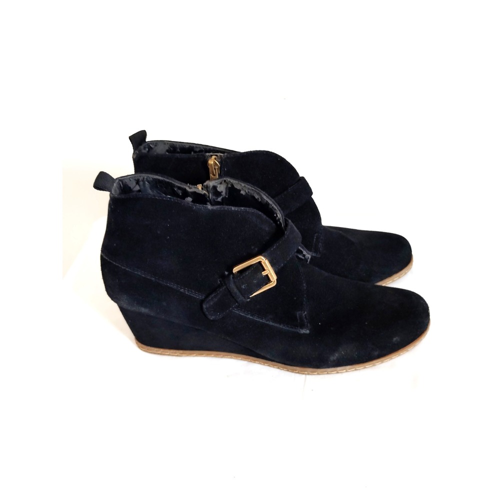 Franco Sarto Lamerosa Women 10.5 Ankle Boot Monk Strap Black Suede Western Goth*